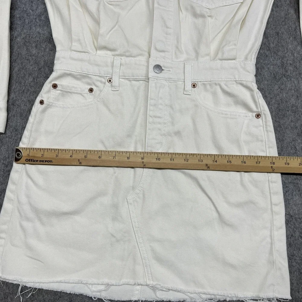 PISTOLA Dress Womens S Cream White Denim Shirt Dress Long Sleeve Raw Hem Utility